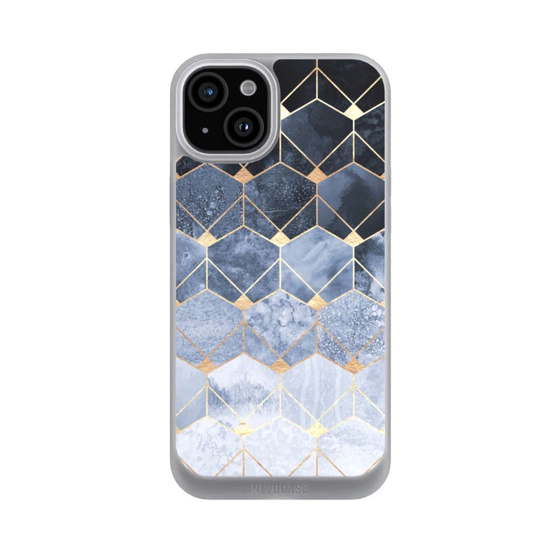 iPhone 15 Plus NIVOpure Blaue Sechsecke und Diamanten Golddruck