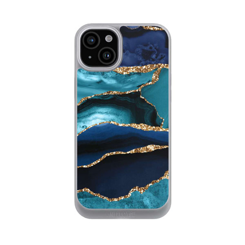 Apple iPhone 15 Plus NIVOpure Dark and Light Blue Marble Gold Glitter Look