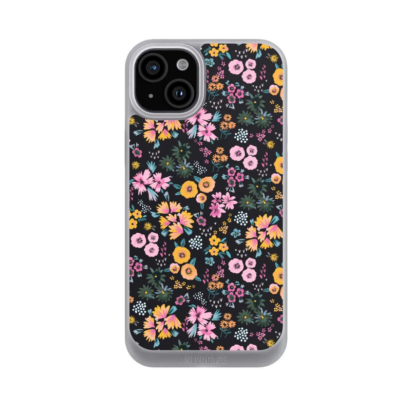 iPhone 15 Plus NIVOpure Kleine bunte Blumen Schwarz 2