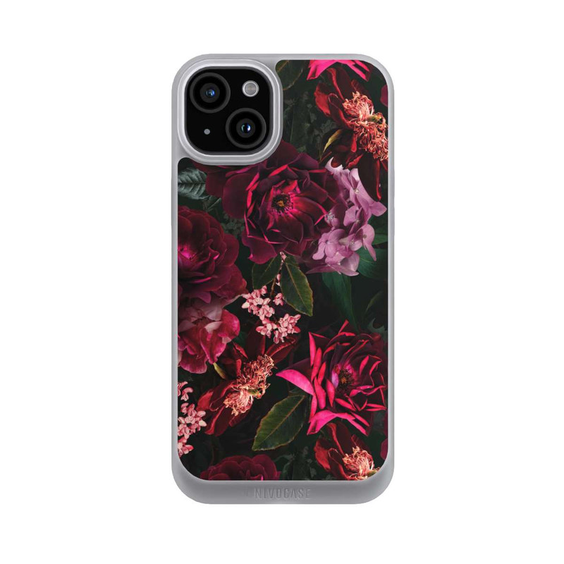 iPhone 15 Plus NIVOpure Dunkelrote und rosa Blüten