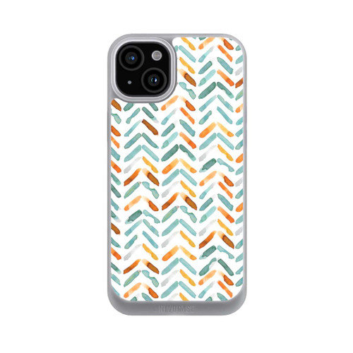Apple iPhone 15 Plus NIVOpure Elegantes Herbstchevron Blau Orange