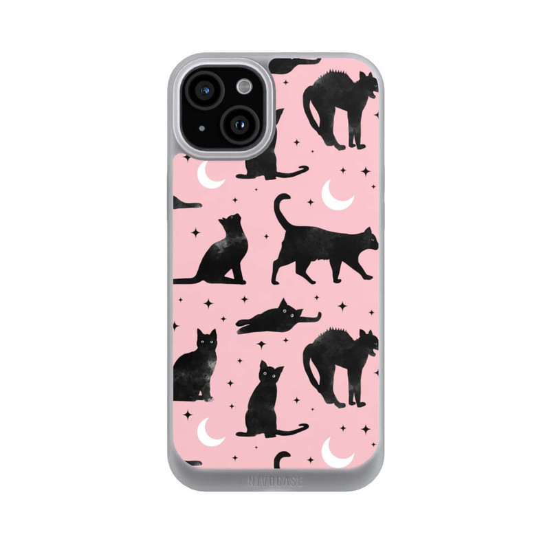 iPhone 15 Plus NIVOpure Katzen und Mond auf Rosa