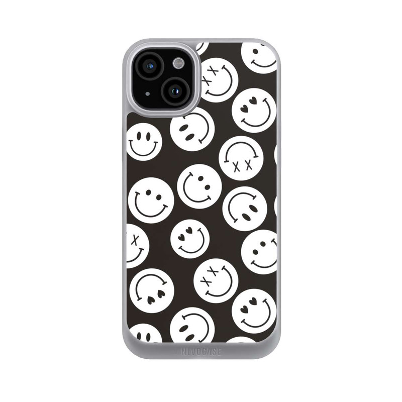 iPhone 15 Plus NIVOpure Smiles Emotes Pattern Black And White