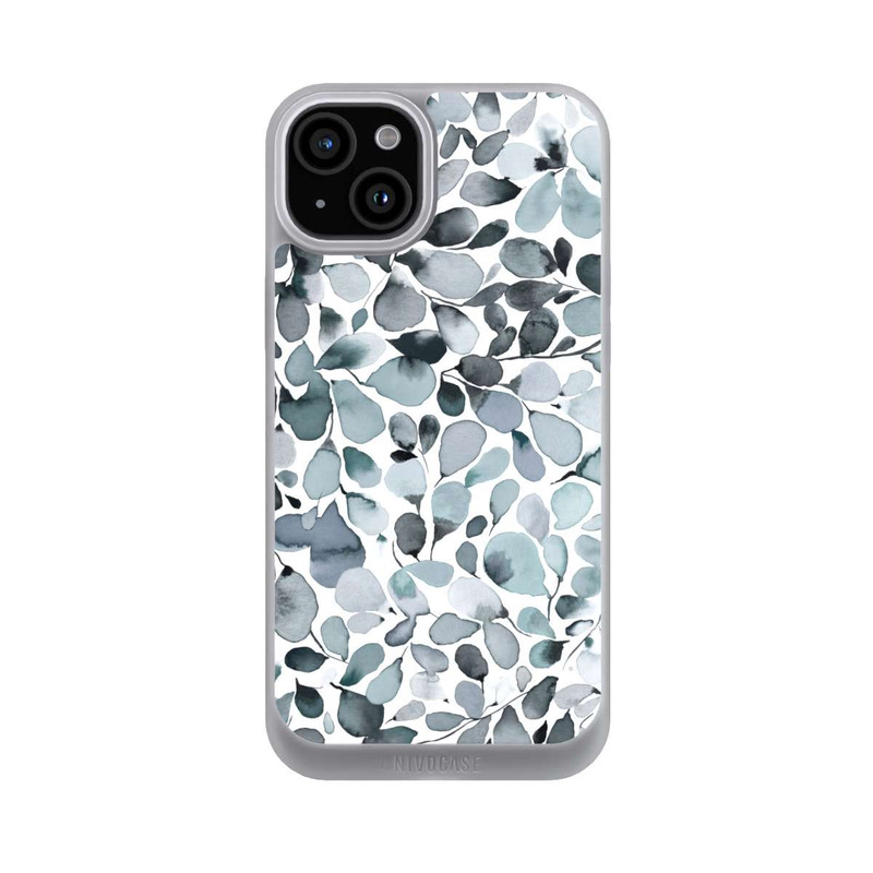 iPhone 15 Plus NIVOpure Eukalyptus Aquarell Blätter Grau