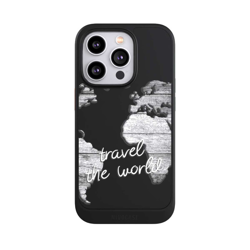 iPhone 14 Pro NIVOcore Worldmap Wood Transparent