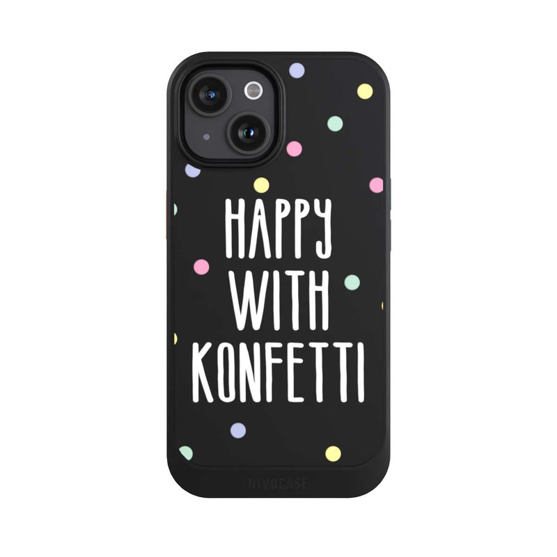 iPhone 15 NIVOcore Happy with Konfetti White ohne Hintergrund