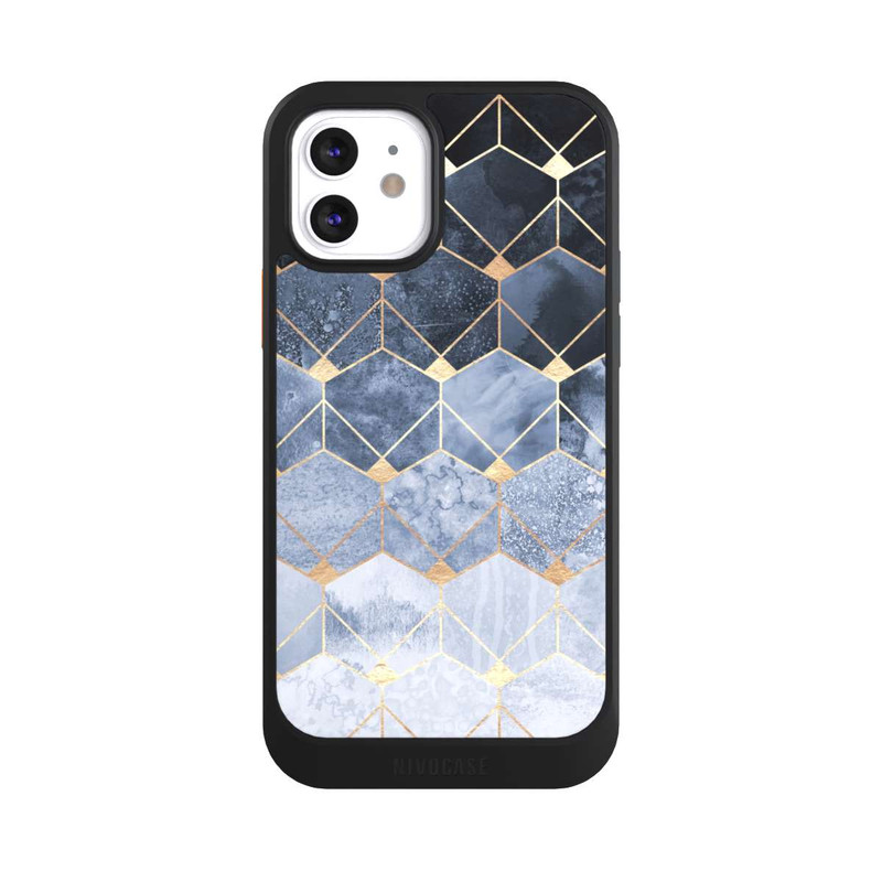 iPhone 12 NIVOcore Impression Or Hexagones Bleus Et Diamants