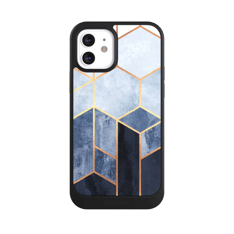 iPhone 12 NIVOcore Impression d'or d'hexagones bleus doux