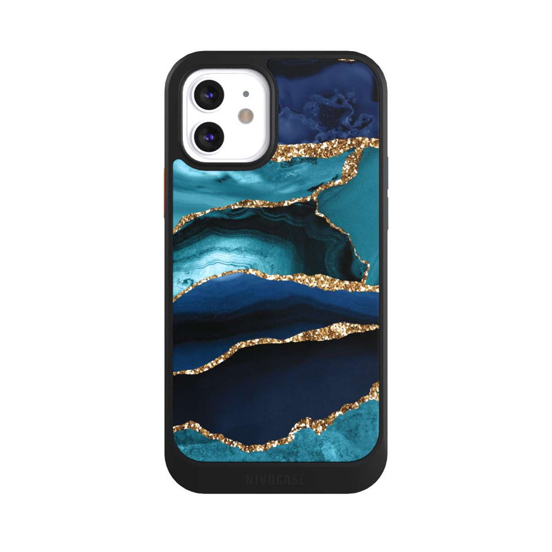 iPhone 12 NIVOcore Aspect pailleté doré marbré bleu foncé et bleu clair