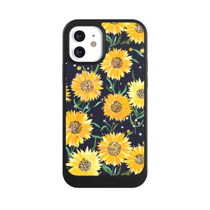 iPhone 12 NIVOcore Fleurs de Tournesol sur Fond Noir