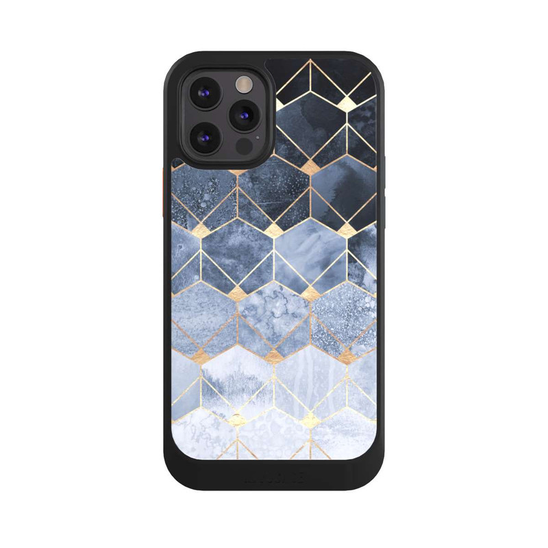 iPhone 12 Pro NIVOcore Blaue Sechsecke und Diamanten Golddruck