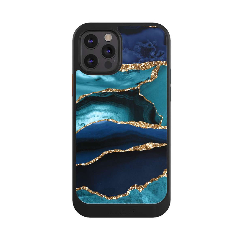 iPhone 12 Pro NIVOcore Dark and Light Blue Marble Gold Glitter Look