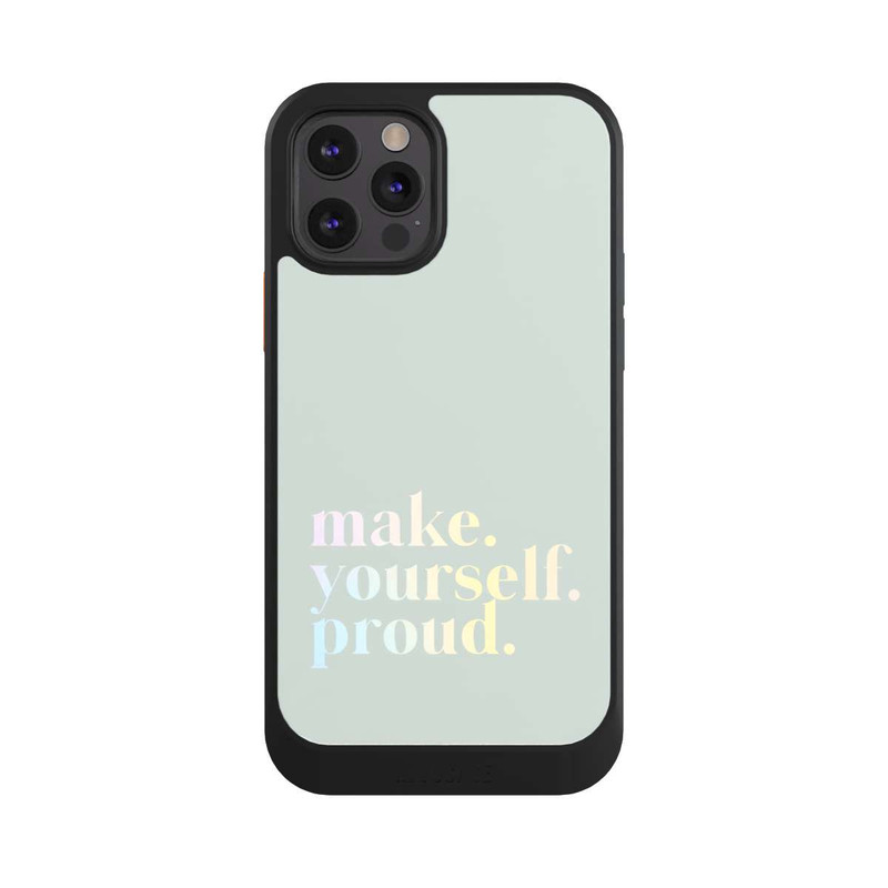 iPhone 12 Pro NIVOcore Make Yourself Proud Zitat-Minze und Farbverlauf