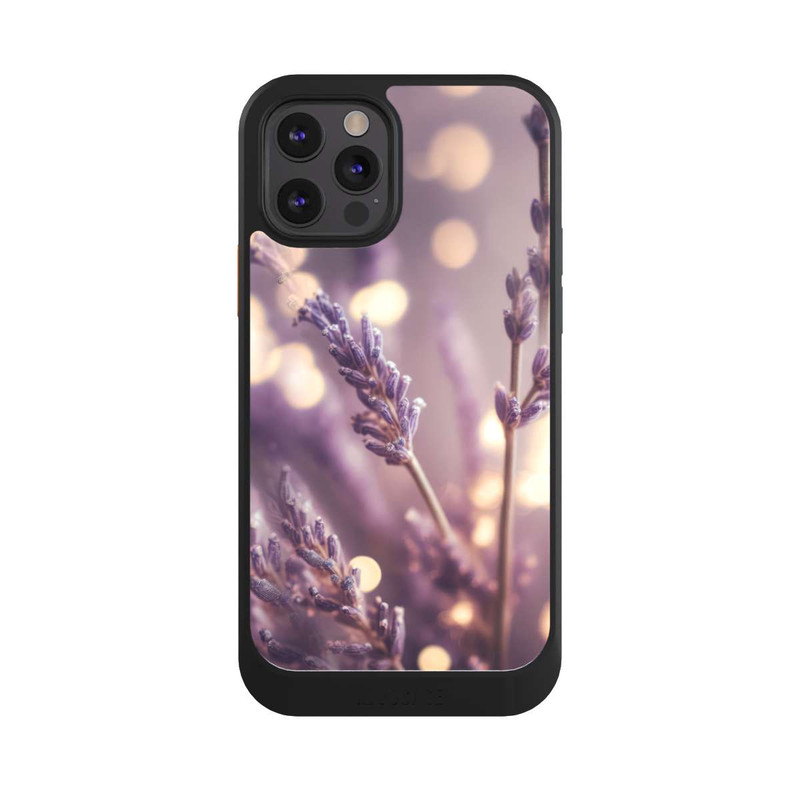 iPhone 12 Pro NIVOcore Lavande en gros plan avec IA