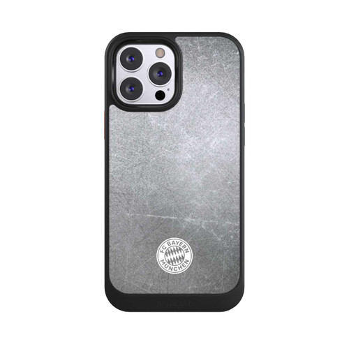 Apple iPhone 13 Pro Max NIVOcore Logo FCB Classique Petit - Blanc sur Fond Métallique