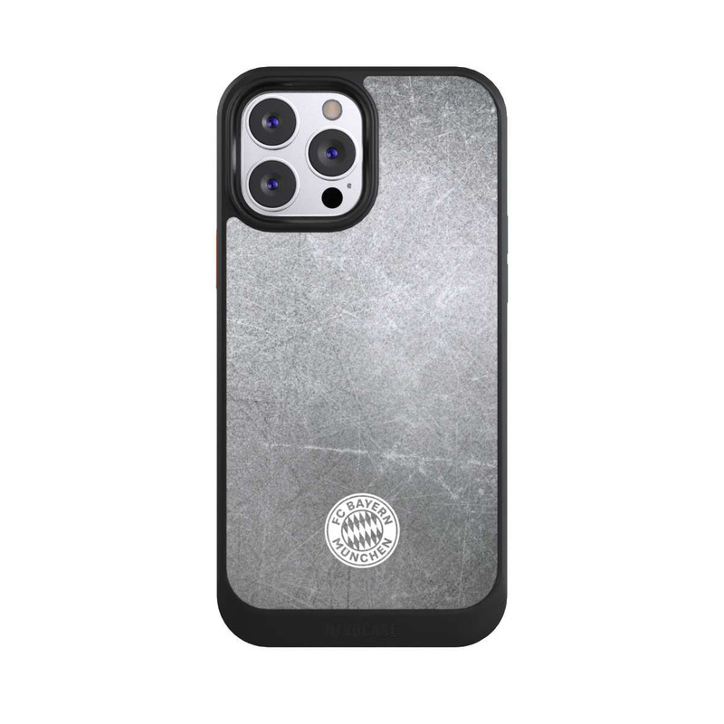 iPhone 13 Pro Max NIVOcore Klassisches FCB Logo Klein - Weiß auf Metalllook