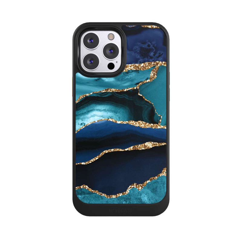 iPhone 13 Pro Max NIVOcore Dark and Light Blue Marble Gold Glitter Look
