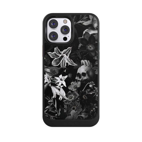 Apple iPhone 13 Pro Max NIVOcore Totenköpfe und Blumen auf schwarzem Hintergrund