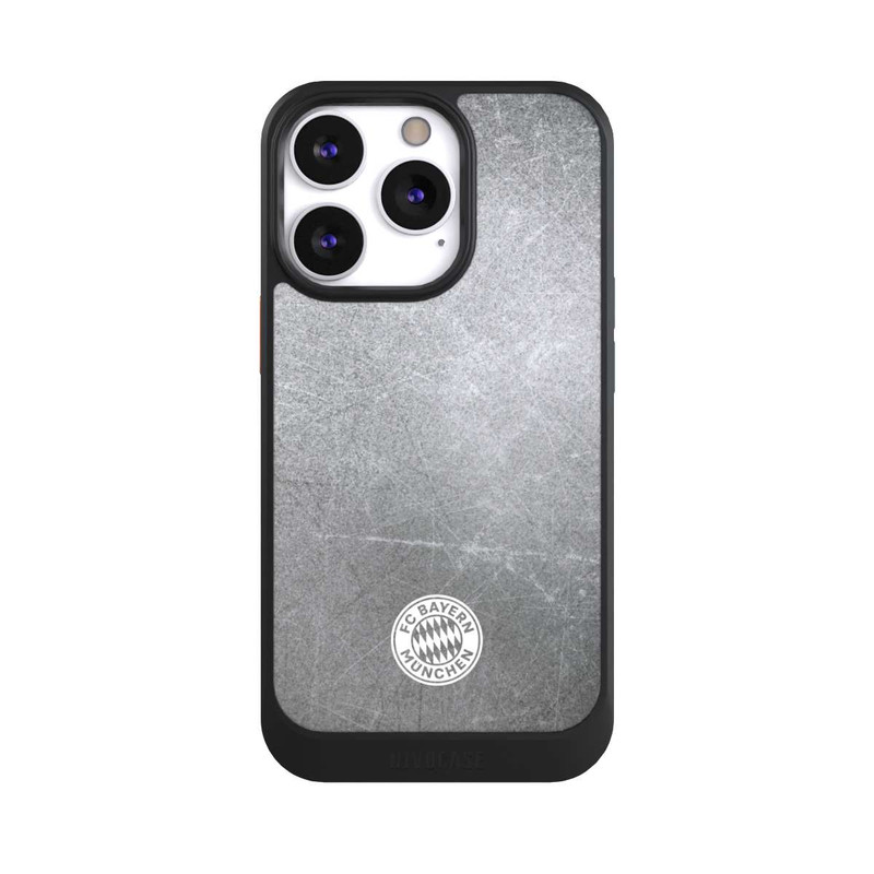 iPhone 13 Pro NIVOcore Klassisches FCB Logo Klein - Weiß auf Metalllook