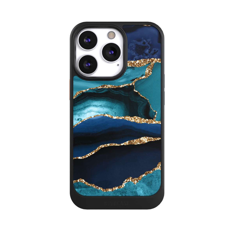 iPhone 13 Pro NIVOcore Dark and Light Blue Marble Gold Glitter Look