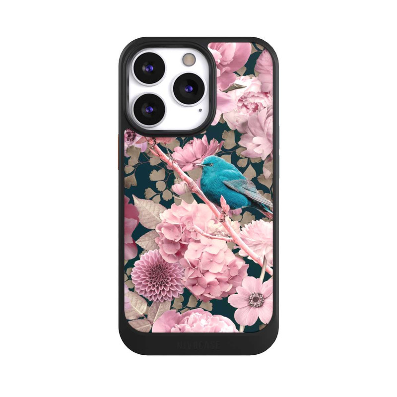 iPhone 13 Pro NIVOcore Moineaux à motif de fleurs roses