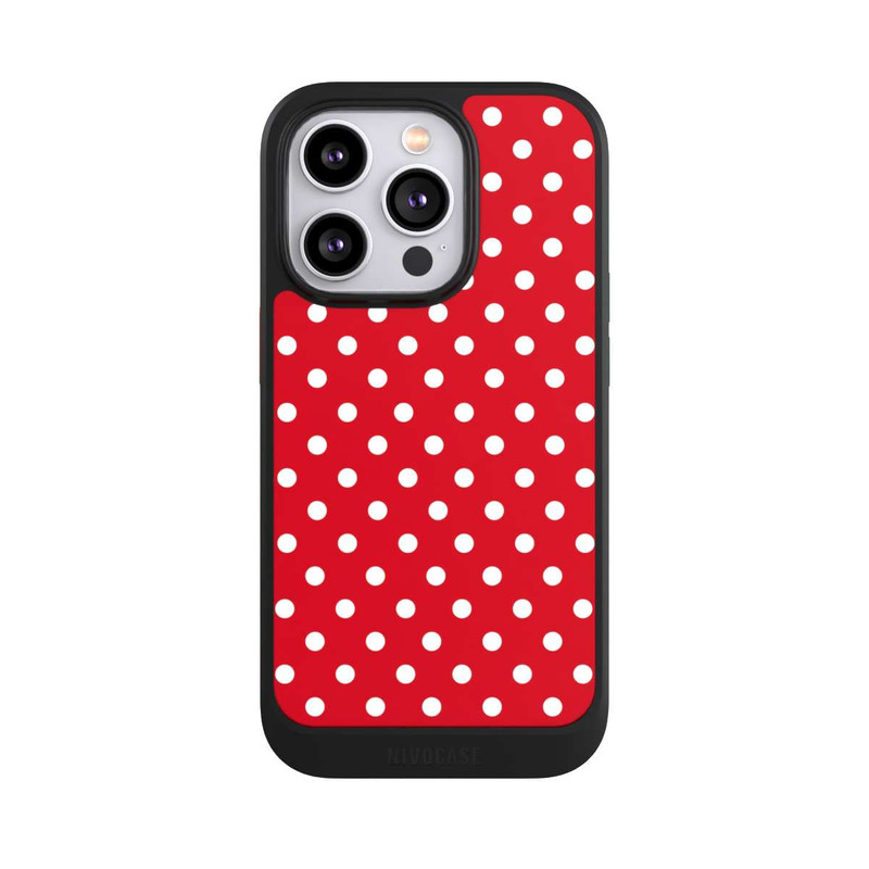iPhone 14 Pro NIVOcore Polka Dots Dunkelrot und Weiß