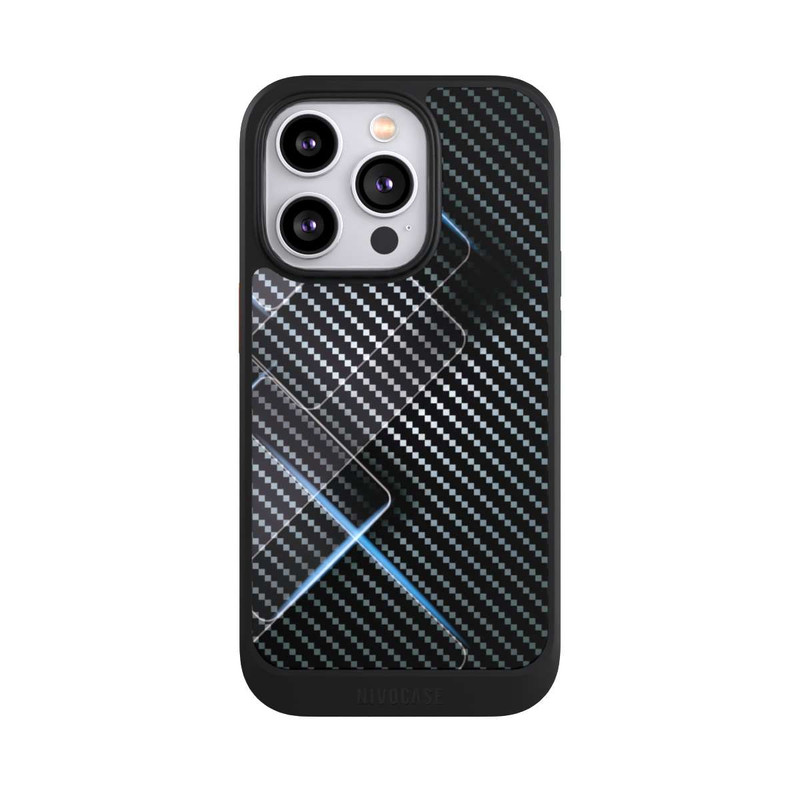 iPhone 14 Pro NIVOcore Blaue Linien auf Karbon