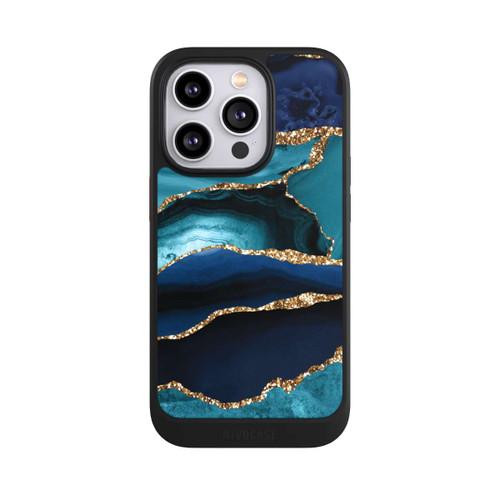 Apple iPhone 14 Pro NIVOcore Dark and Light Blue Marble Gold Glitter Look