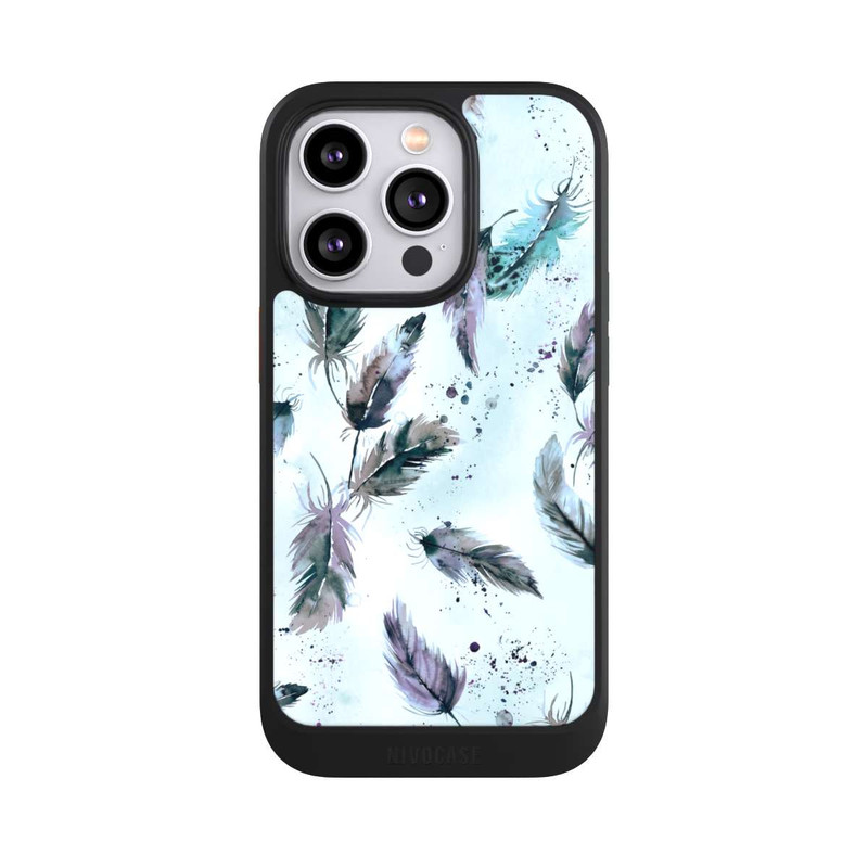 iPhone 14 Pro NIVOcore Magische Federn Sanftes Blau