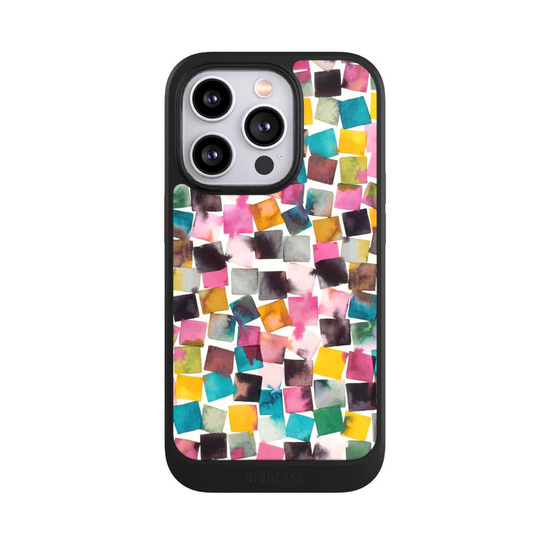 iPhone 14 Pro NIVOcore Plaids Géométriques Aquarelle Rose