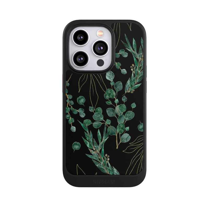 iPhone 14 Pro NIVOcore Feuilles d'Eucalyptus Fond Noir