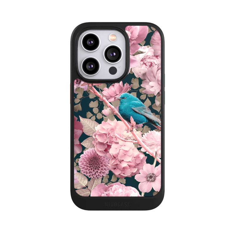 iPhone 14 Pro NIVOcore Spatzen im rosa Blumenmuster