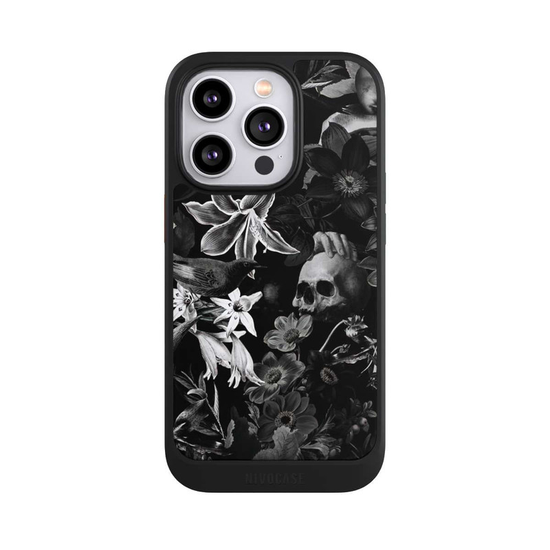 iPhone 14 Pro NIVOcore Skulls and Flowers on Black Background