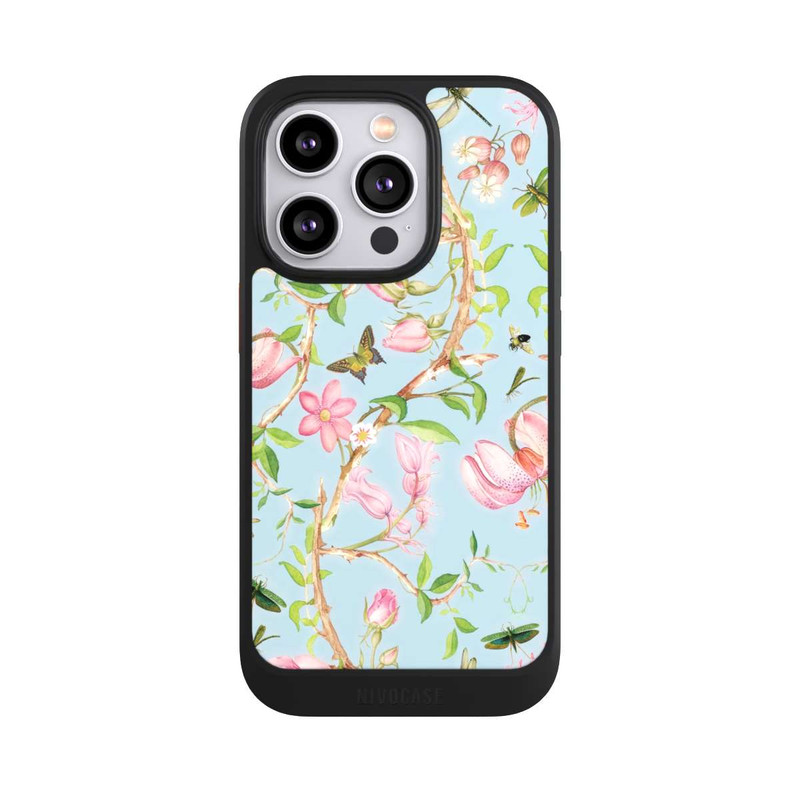 iPhone 14 Pro NIVOcore Vintage botanische Blumen in blau