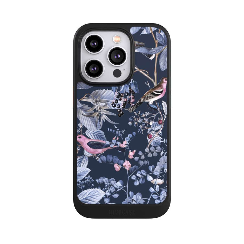 iPhone 14 Pro NIVOcore Oiseaux et Baies Bleu
