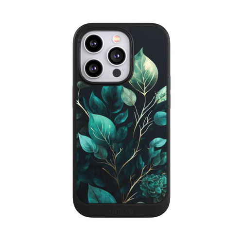 Apple iPhone 14 Pro NIVOcore Grüne Eukalyptus Blätter mit dunklem Hintergrund mit KI
