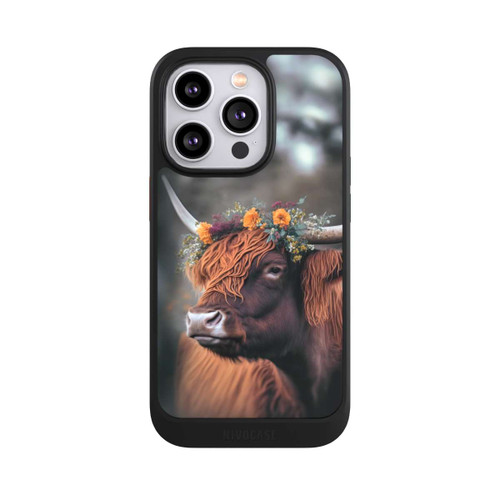 Apple iPhone 14 Pro NIVOcore Vache des Highlands avec des fleurs avec IA