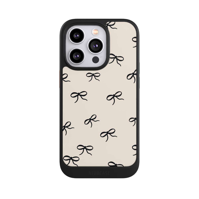 iPhone 14 Pro NIVOcore Bows Black Beige Pattern