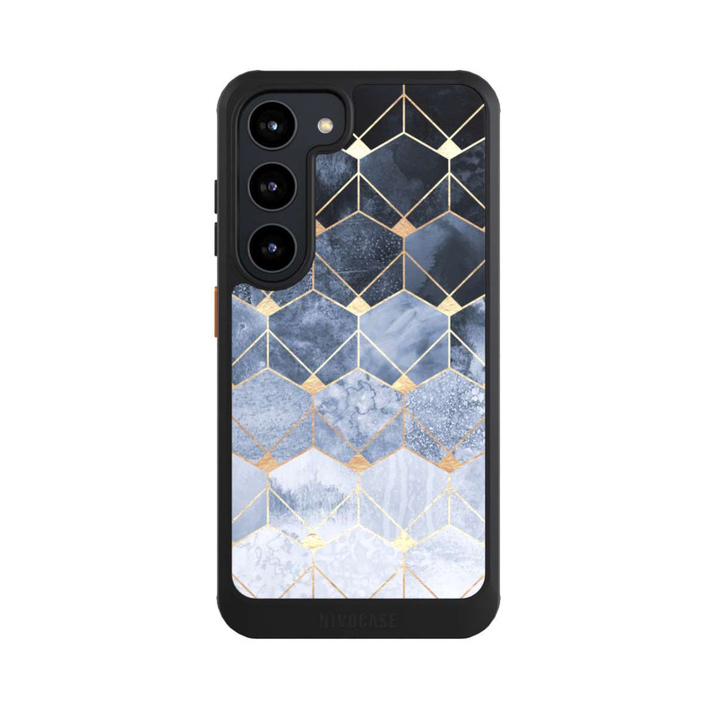 Galaxy S23 NIVOcore Blaue Sechsecke und Diamanten Golddruck