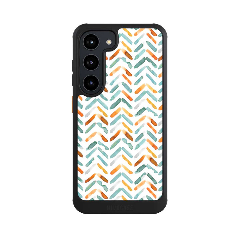 Galaxy S23 NIVOcore Elegantes Herbstchevron Blau Orange
