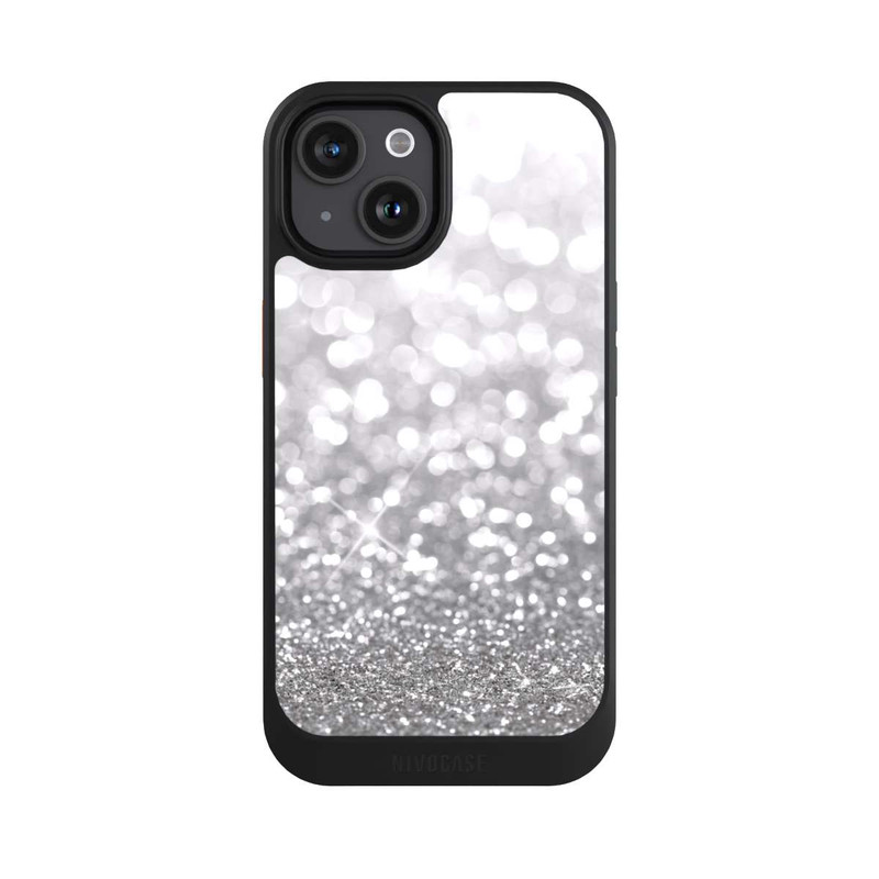 iPhone 15 NIVOcore Pluie de Paillettes Argentées Look