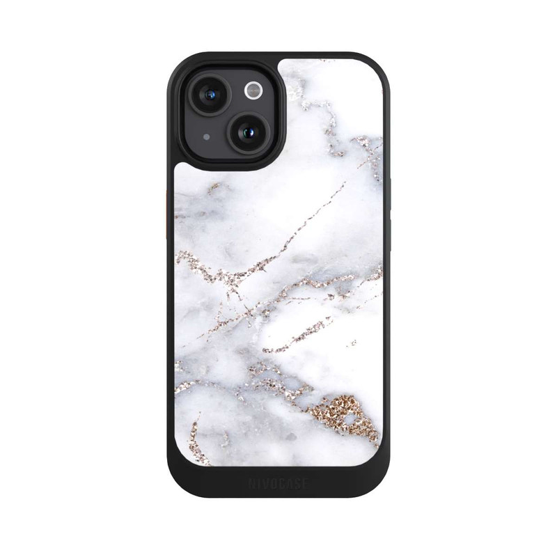 iPhone 15 NIVOcore Silberglitzer Marmorlook