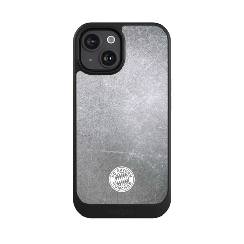 Apple iPhone 15 NIVOcore Klassisches FCB Logo Klein - Weiß auf Metalllook