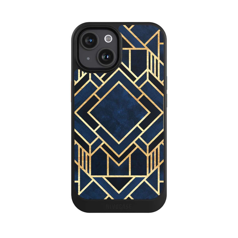 iPhone 15 NIVOcore Kunst Deko Blau Golddruck