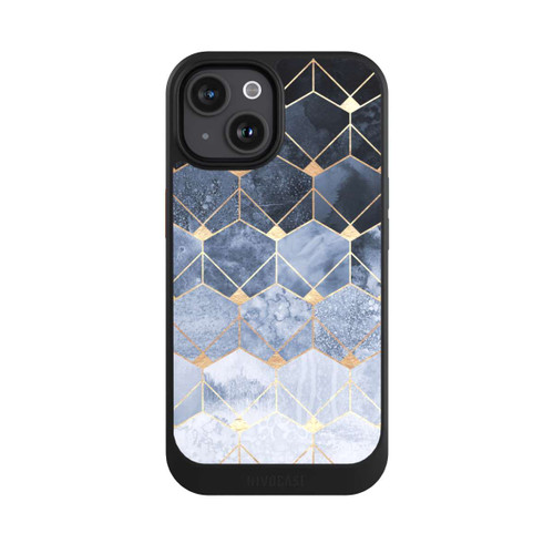 Apple iPhone 15 NIVOcore Blaue Sechsecke und Diamanten Golddruck