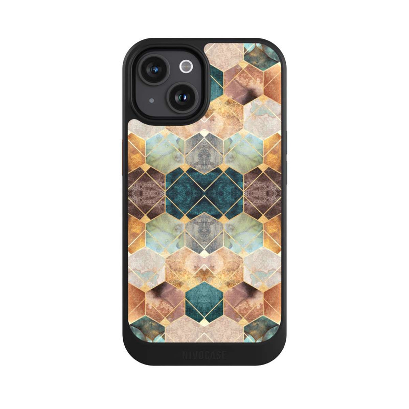 iPhone 15 NIVOcore Naturfarbene Sechsecke und Diamanten