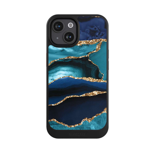 Apple iPhone 15 NIVOcore Dark and Light Blue Marble Gold Glitter Look