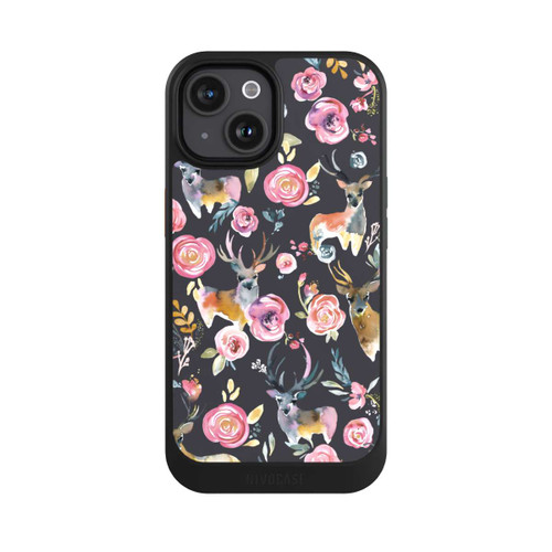 Apple iPhone 15 NIVOcore Hirsche und Blumen Anthrazit