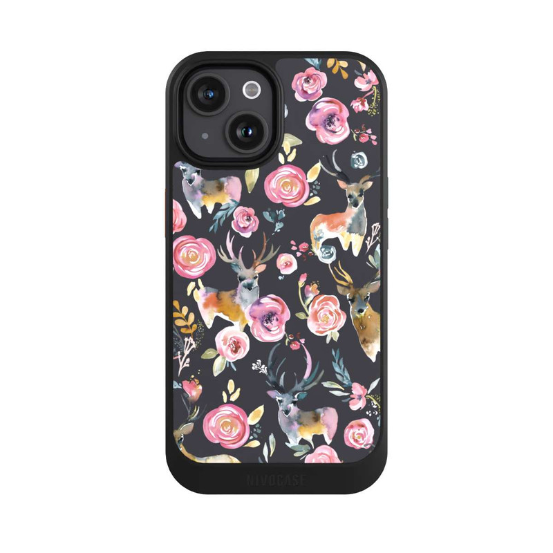iPhone 15 NIVOcore Hirsche und Blumen Anthrazit