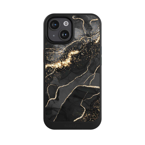 Apple iPhone 15 NIVOcore Dunkler Marmor Wirbel Goldoptik